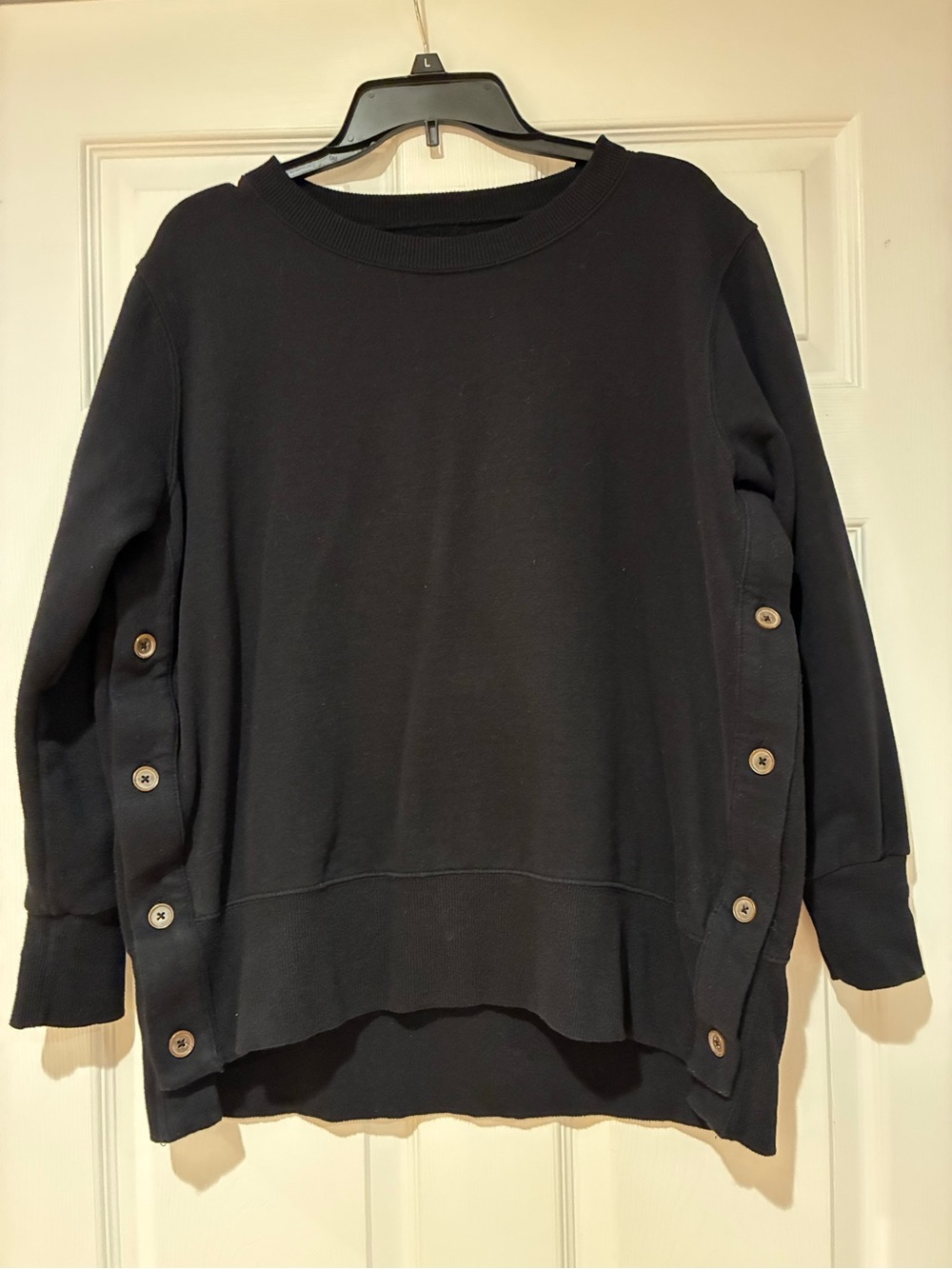 Women's Black Button-Trim Pullover crew neck